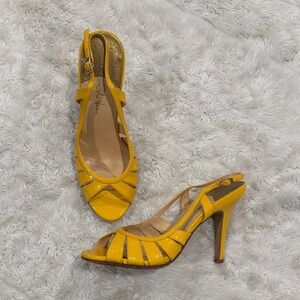 Cole Haan Yellow Patent Leather Peep-Toe Slingback Heels Woman’s Size 8.5